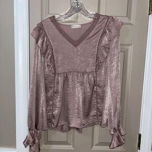 Altar'd State Shimmering Pink Ruffle Blouse